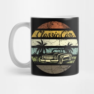 VINTAGE classic car retro  vintage aesthetic sunset circle with palms and mountains, gift for dad, retro designs for car lovers Mug